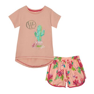 Girls' light pink cactus print pyjama set